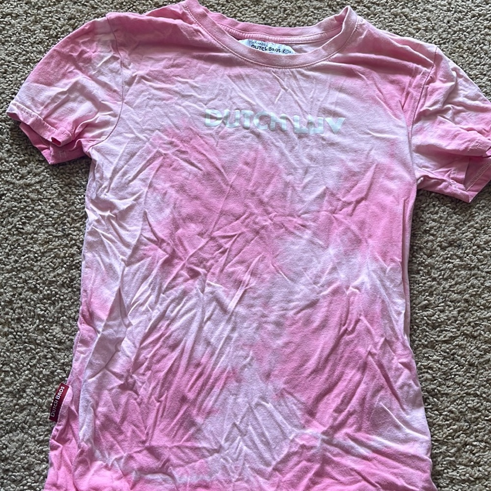 Dutch Bros tie dye pink Valentine’s Day shirt